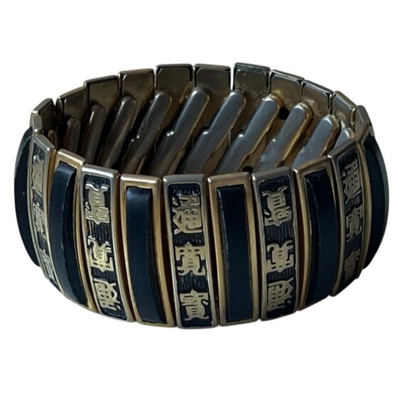 Lot Of Two Vintage Expandable Bracelet Cuffs: Trifari Pink & Gold/Black With Wri - Picture 2 of 16